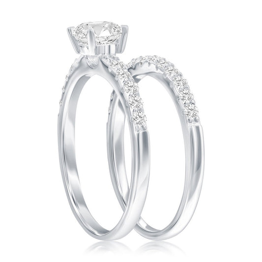 Sterling Silver 6mm Round Solitaire CZ 2-PC Engagement Ring