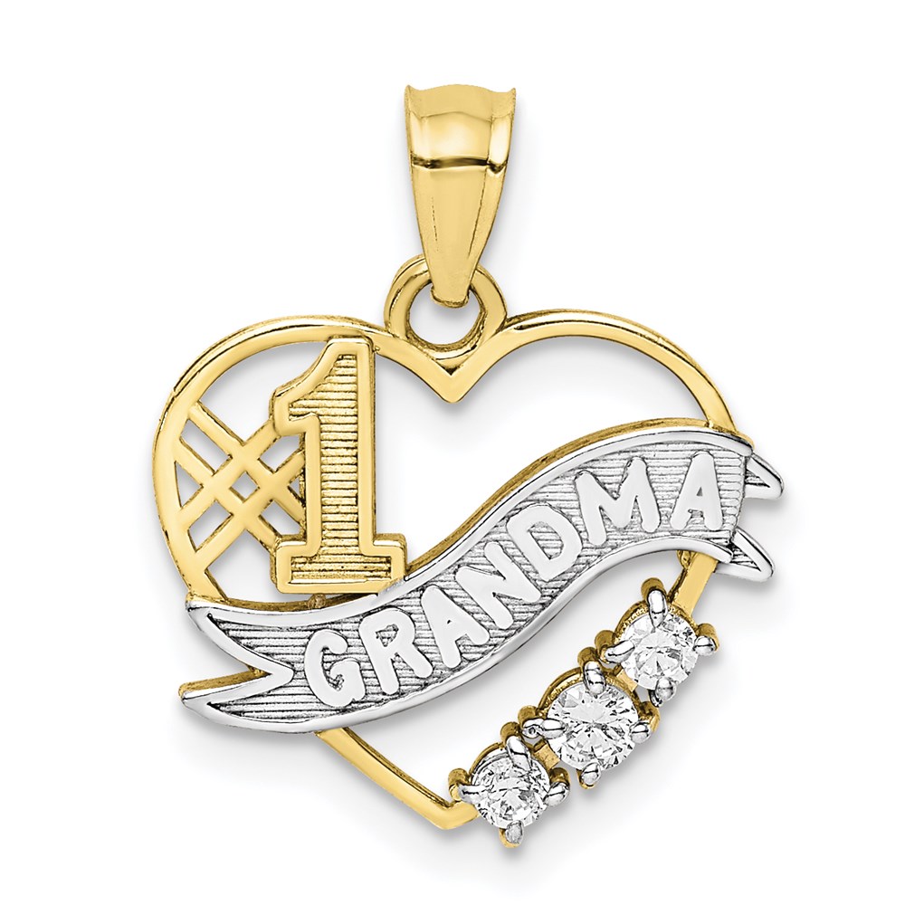 10K W/Rhodium CZ  &num;1 GRANDMA In Heart Pendant