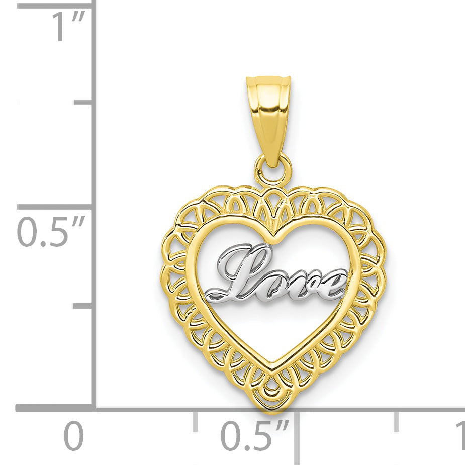 10K w/ Rhodium LOVE Heart Charm