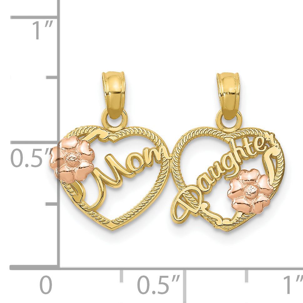 10K Two-Tone MOM - DAUGHTER Break-apart Hearts Pendant