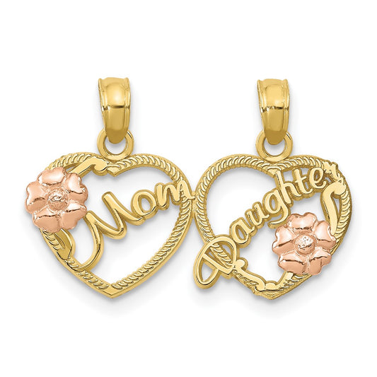 10K Two-Tone MOM - DAUGHTER Break-apart Hearts Pendant