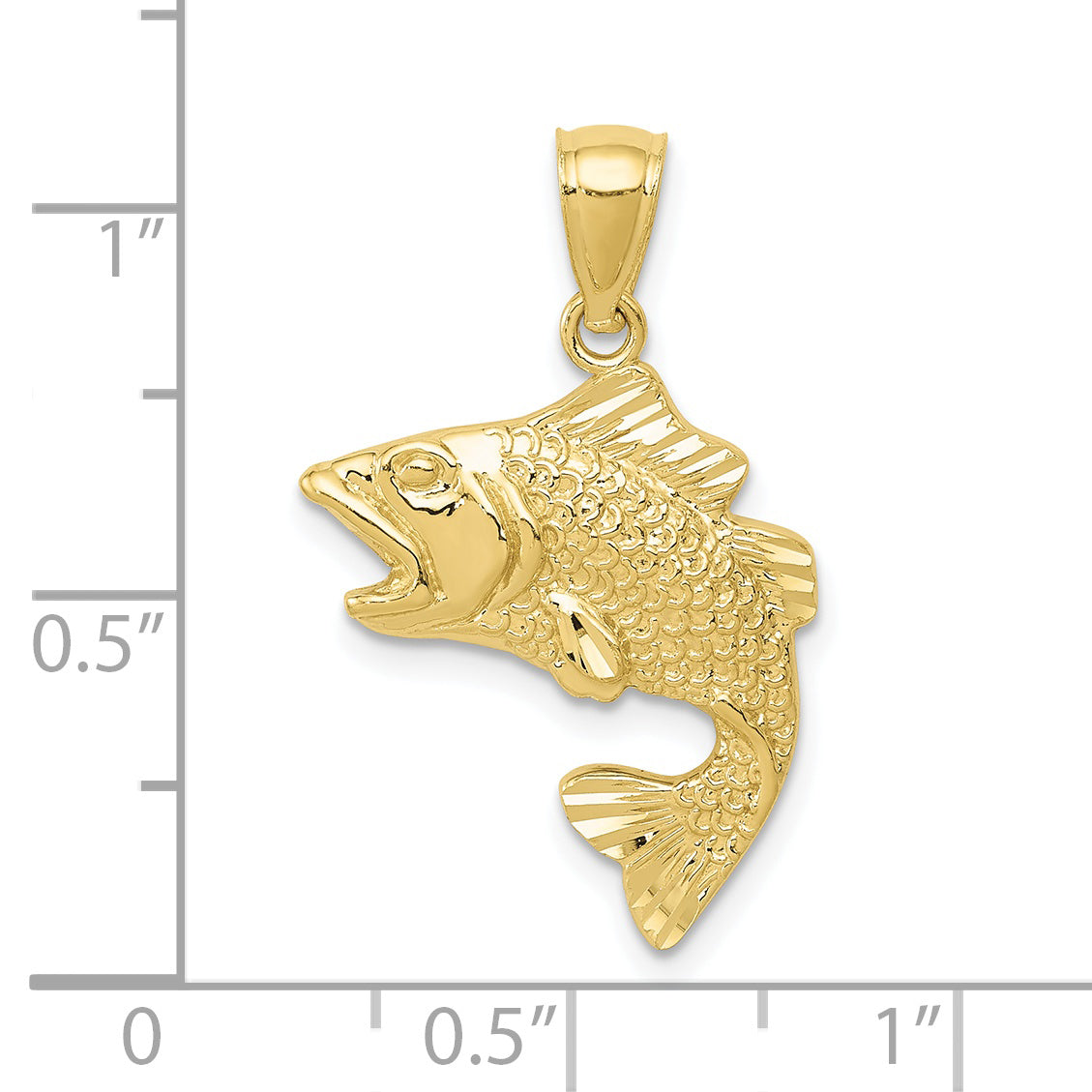 10k Gold Polished & Textured Bass Pendant