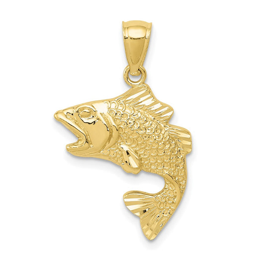 10k Gold Polished & Textured Bass Pendant