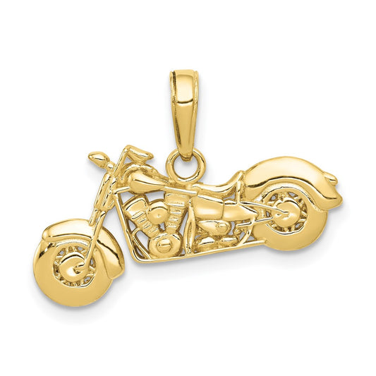 10K Gold Polished Textured 3-D Motorcycle Pendant