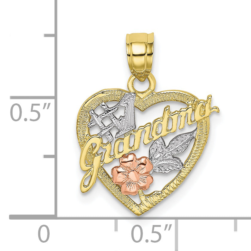 10K Two-tone w/White Rhodium &num;1 GRANDMA In Heart Charm