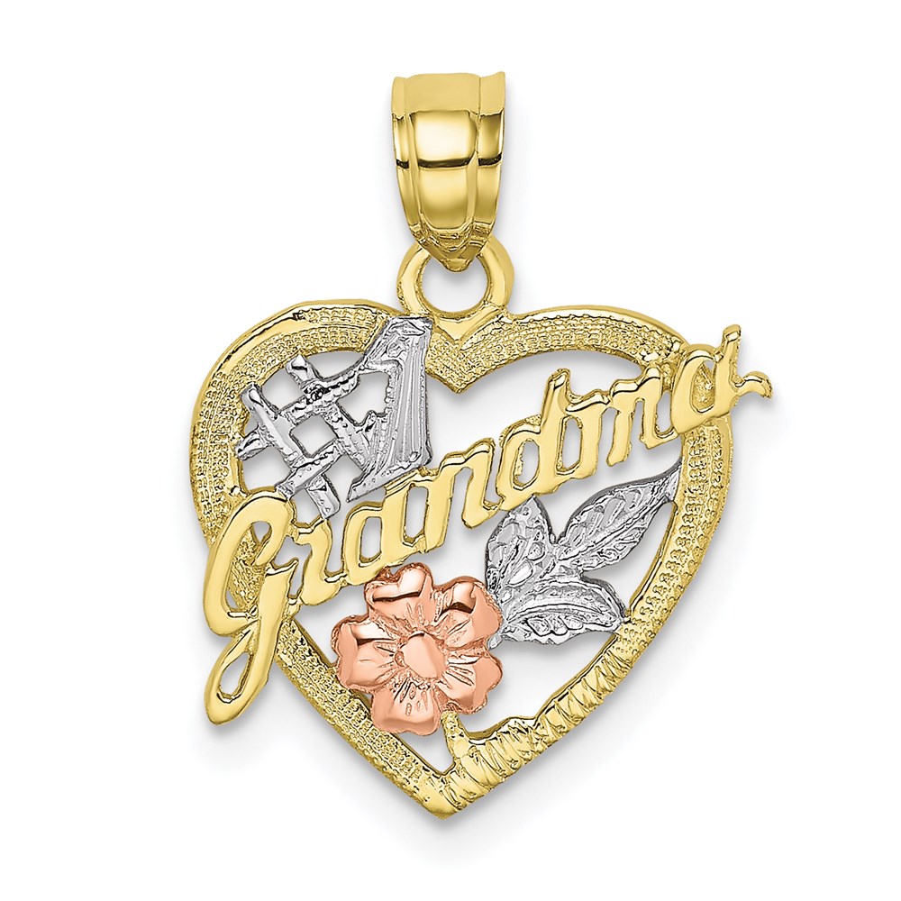 10K Two-tone w/White Rhodium &num;1 GRANDMA In Heart Charm