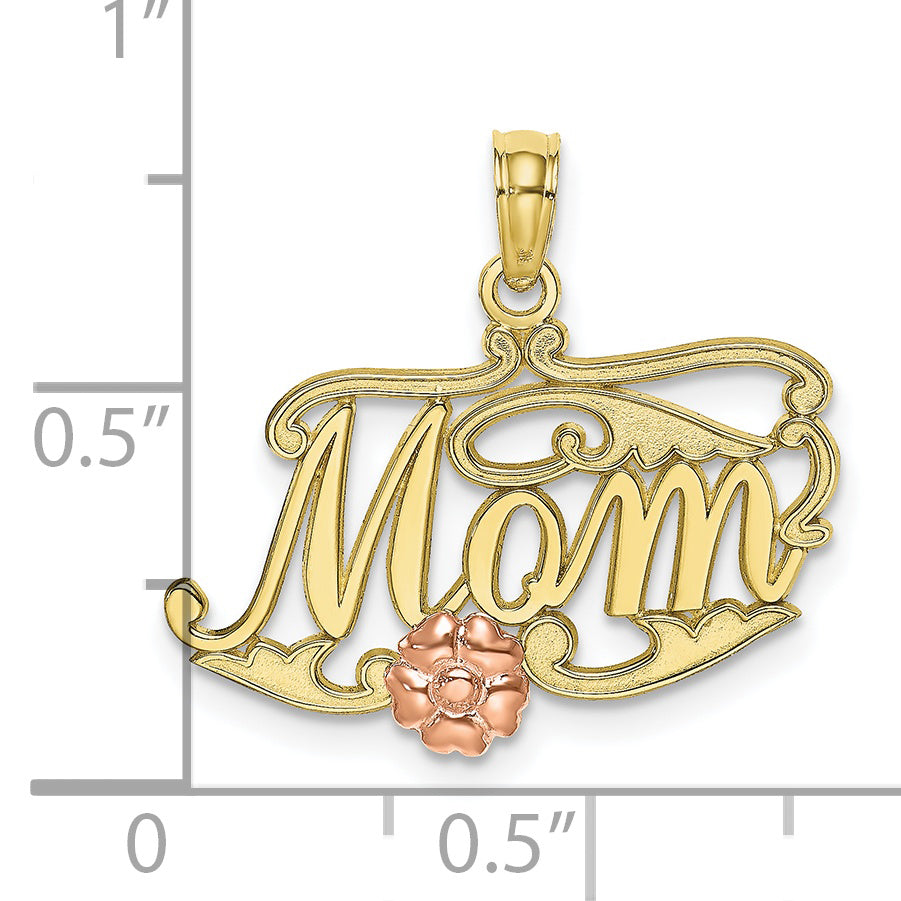 10k Two-Tone MOM Script w/ Flower Charm