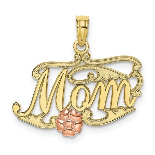 10k Two-Tone MOM Script w/ Flower Charm