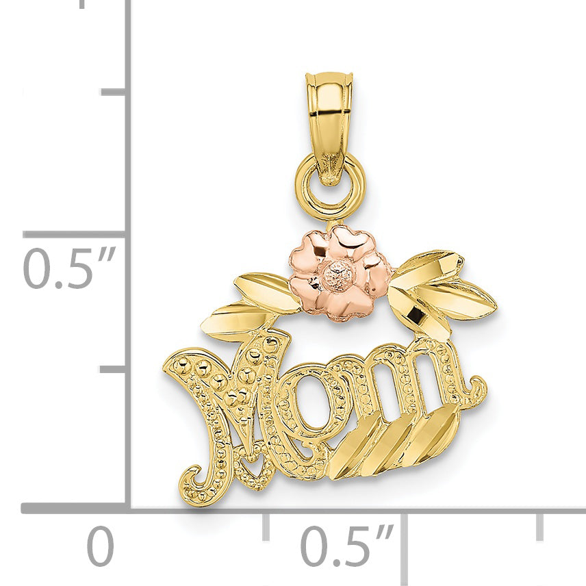 10k Two-Tone Textured Scroll w/ Flower MOM Charm