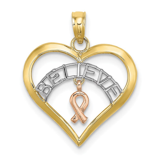 10k Tri-Color BELIEVE in Heart w/ Breast Cancer Ribbon