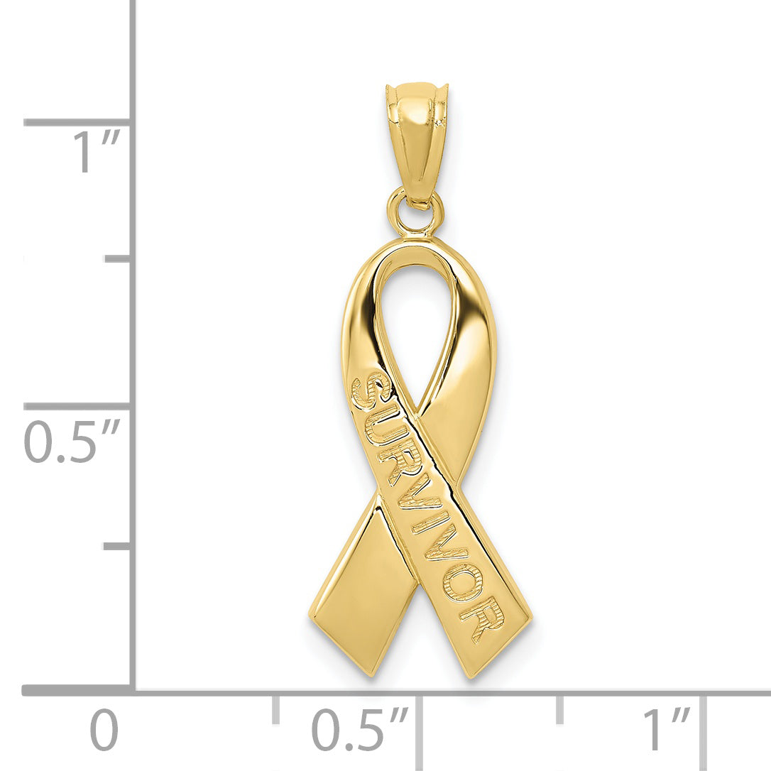 10k Gold Polished Survivor Ribbon Pendant