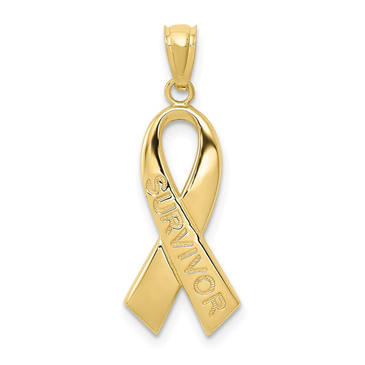 10k Gold Polished Survivor Ribbon Pendant