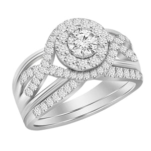 LADIES BRIDAL RING SET 1 CT ROUND DIAMOND 14K YELLOW GOLD