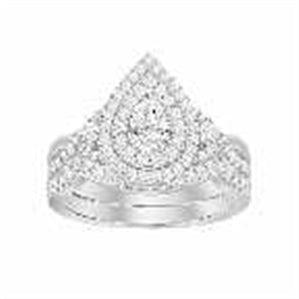 LADIES BRIDAL RING SET 3/4 CT ROUND/PEAR DIAMOND 14K WHITE GOLD