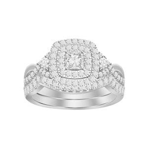 LADIES BRIDAL RING SET 3/4 CT ROUND/PRINCESS DIAMOND 14K WHITE GOLD
