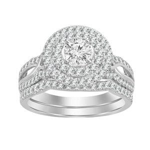 LADIES BRIDAL RING SET 1 CT ROUND DIAMOND 14K WHITE GOLD