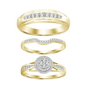 LADIES TRIO SET 1/2 CT ROUND DIAMOND 10K YELLOW GOLD