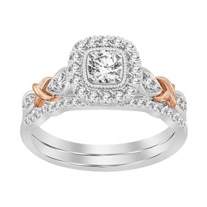 LADIES BRIDAL RING SET 1/2 CT ROUND DIAMOND 14K TT WHITE & ROSE GOLD