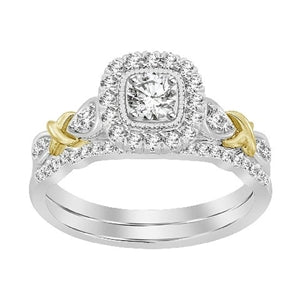 LADIES BRIDAL RING SET 1/2 CT ROUND DIAMOND 14K TT WHITE & YELLOW GOLD
