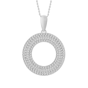 LADIES PENDANT 1/2 CT ROUND/BAGUETTE DIAMOND 10K WHITE GOLD (CHAIN NOT INCLUDED)