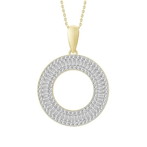 LADIES PENDANT 1/2 CT ROUND/BAGUETTE DIAMOND 10K YELLOW GOLD (CHAIN NOT INCLUDED)
