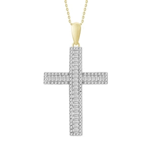 LADIES PENDANT 1/2 CT ROUND/BAGUETTE DIAMOND 10K YELLOW GOLD (CHAIN NOT INCLUDED)