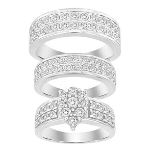 LADIES TRIO SET 3 CT ROUND DIAMOND 10K WHITE GOLD