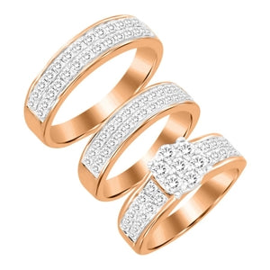 LADIES TRIO SET 2 CT ROUND DIAMOND 10K ROSE GOLD