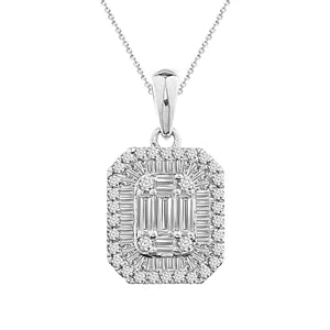 LADIES PENDANT 1/2 CT ROUND/BAGUETTE DIAMOND 14K WHITE GOLD (CHAIN NOT INCLUDED)