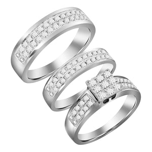 LADIES TRIO SET 3 CT ROUND DIAMOND 10K WHITE GOLD