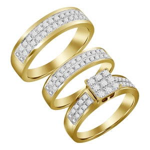 LADIES TRIO SET 3 CT ROUND DIAMOND 10K YELLOW GOLD