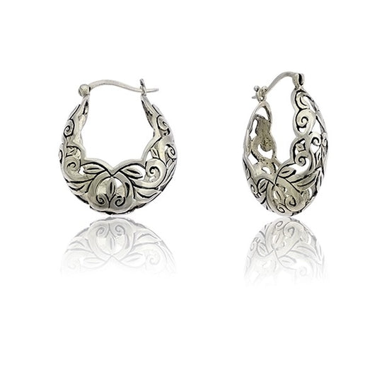 Sterling Silver Designed Hoop Earrings