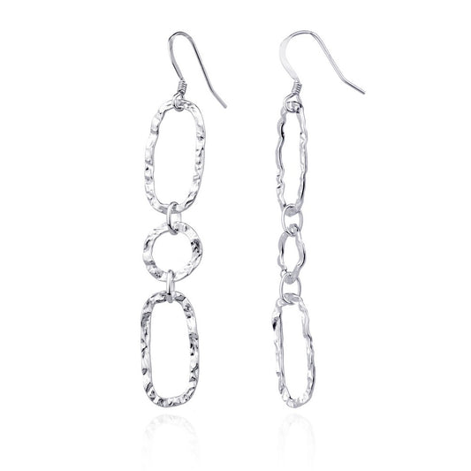 Sterling Silver Rectangle and Circle Diamond-Cut Earrings