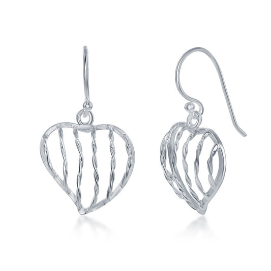 Sterling Silver Striped Open Heart Earrings