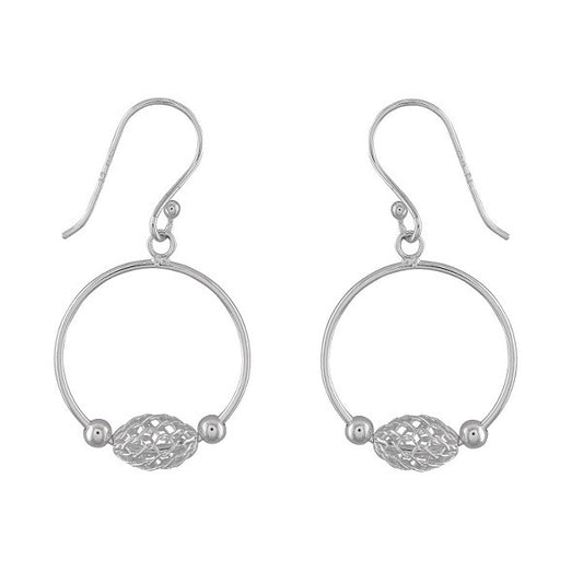 Sterling Silver Open Circle With  Beads Earrings