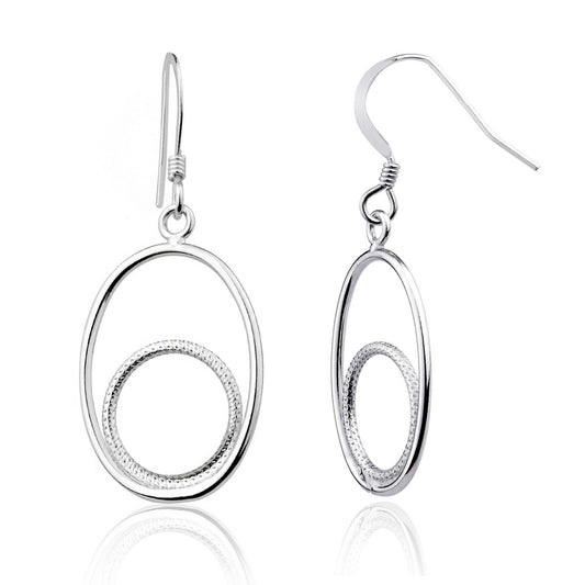 Sterling Silver Earrings with Oval Framing Smaller Circle
