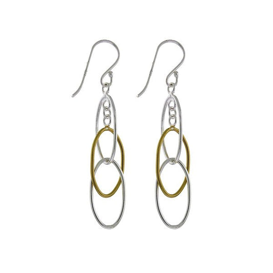 Sterling Silver Two-Tone Triple Oval Dangling Earrings