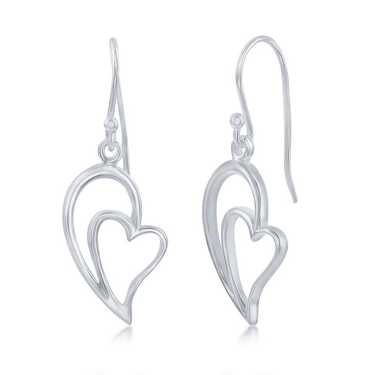 Sterling Silver Heart Within Half a Heart Dangling Earrings