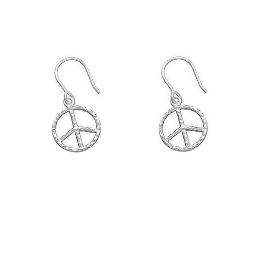 Sterling Silver Small Peace Symbol Circle Earrings