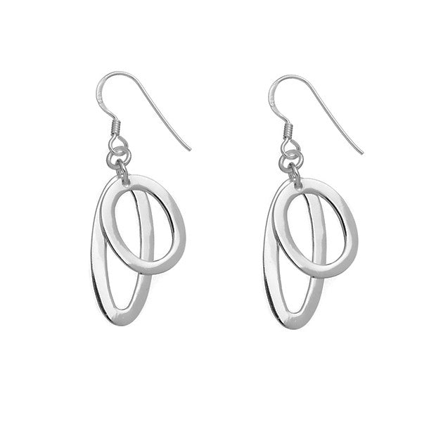 Sterling Silver Dangling Circle and Oval Earrings