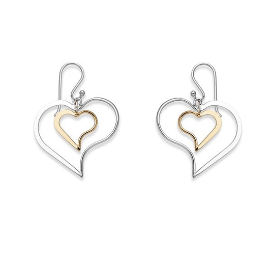 Sterling Silver and Two-Tone Double Twisted Heart Earrings