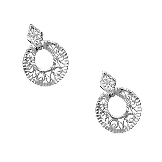 Sterling Silver Filigree Small Square and Larger Circle Earrings