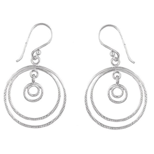 Sterling Silver Double Circles With  Inner, Small Double Circles Earrings