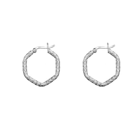 Sterling Silver Designed 7-Sided Square Hoop Earrings