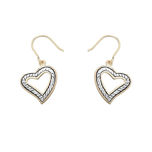 Sterling Silver Antique Look With  GP Edging Open Heart Earrings