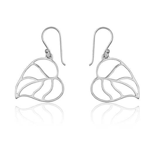 Sterling Silver Heart With  Leaf Design Earring