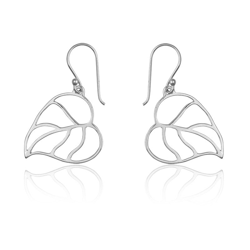 Sterling Silver Heart With  Leaf Design Earring