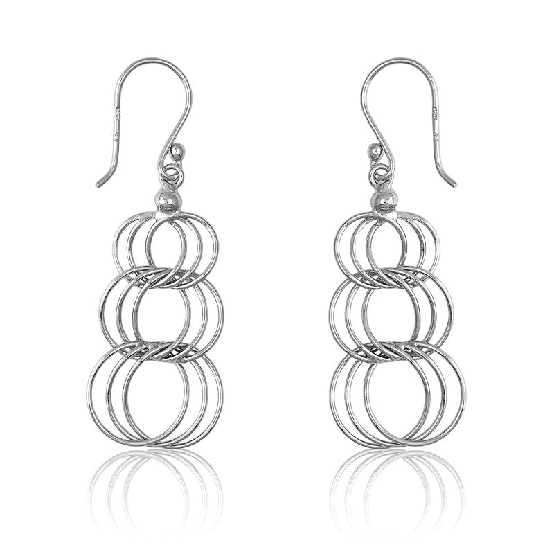 Sterling Silver 3 Ring Dangling Earring