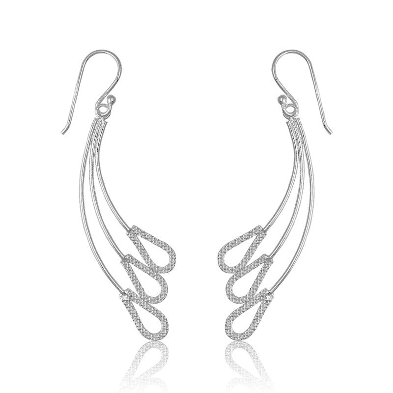 Sterling Silver 3 Lines With  Tear Shapes Earrings