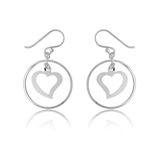Sterling Silver Open Circle With  Inner Heart Earrings